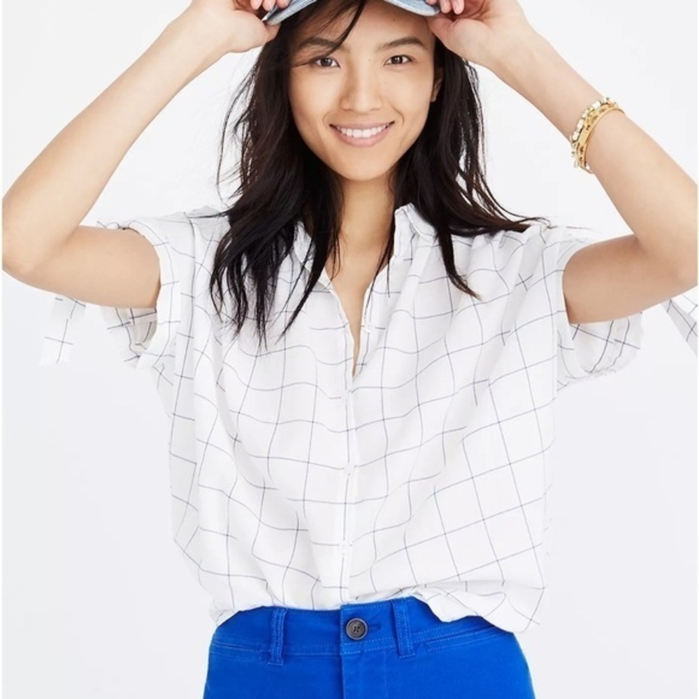 Madewell Central Tie-Sleeve button down shirt in Windowpane size small